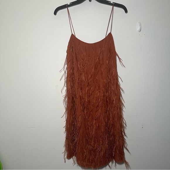 Rebecca Taylor Copper Silk Ostrich Feather Slip Dress Size 8 - Picture 5 of 17